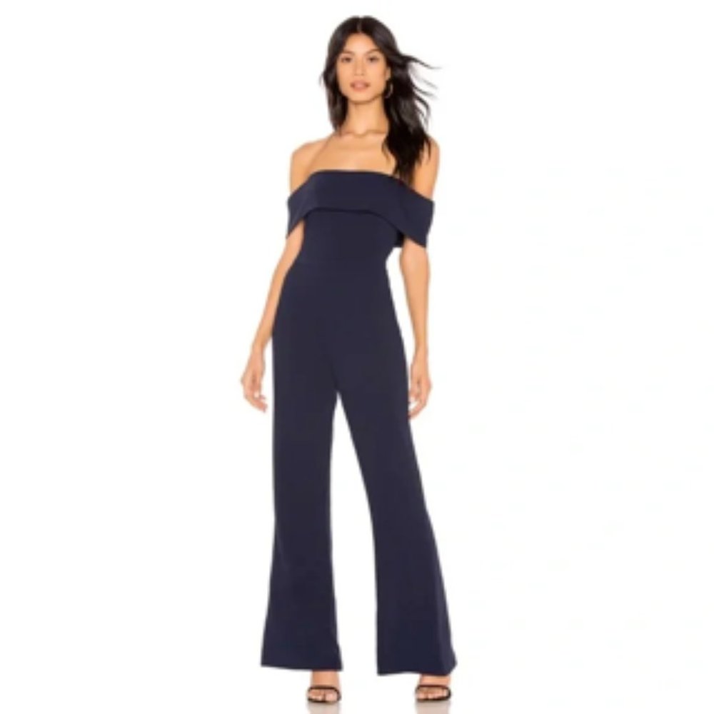 By the way x Revolve Aubrey Off Shoulder Jumpsuit in Navy NWT